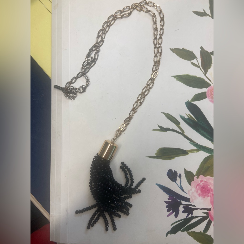 Black Beaded Tassel Necklace 10$